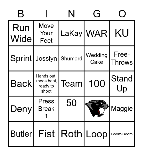 Lady Panther Basketball Bingo Card