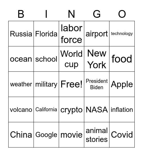 CNN10 Bingo Card