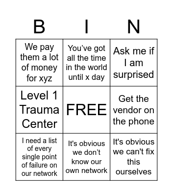 Outage Call Bingo Card