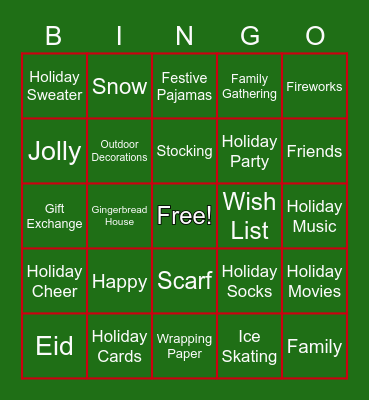 Holiday/Christmas Bingo Card