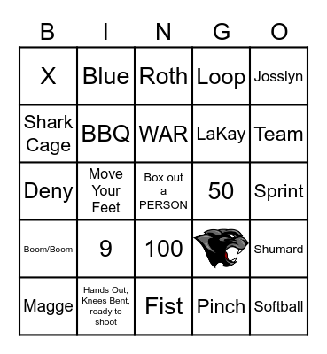 Lady Panther Basketball Bingo Card