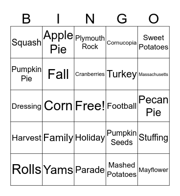 Thanksgiving BINGO Card