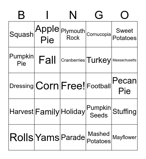 Thanksgiving BINGO Card