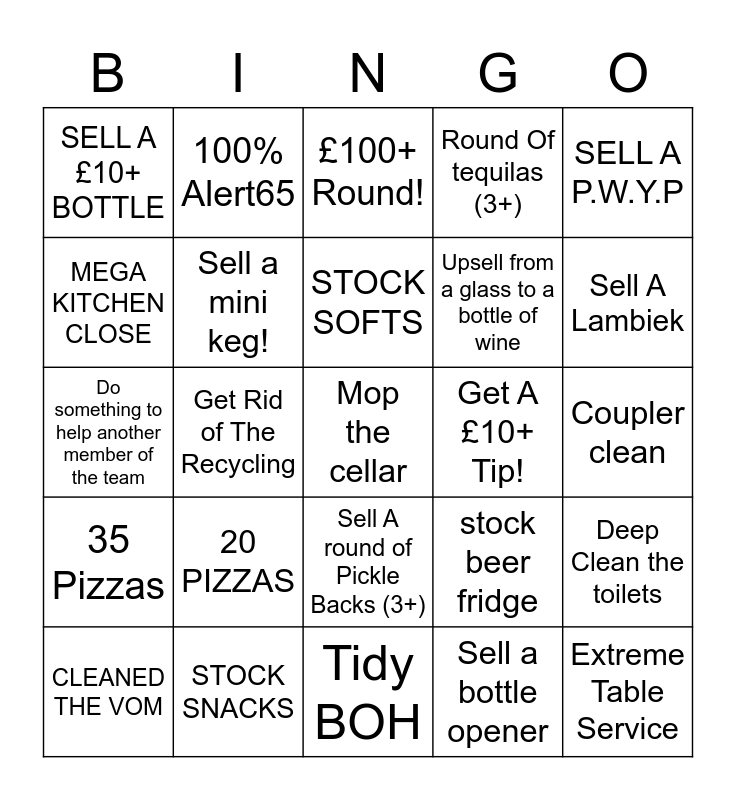 BAR BINGO BITCHES Bingo Card