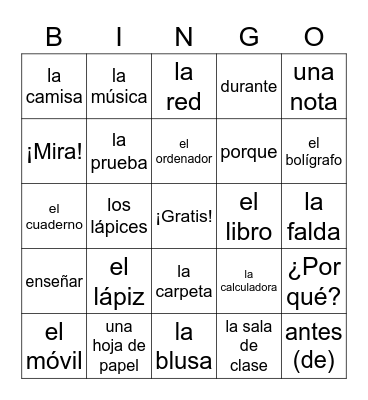 la escuela Bingo Card