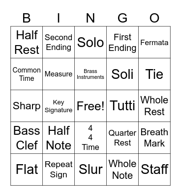 Musical Bingo Card