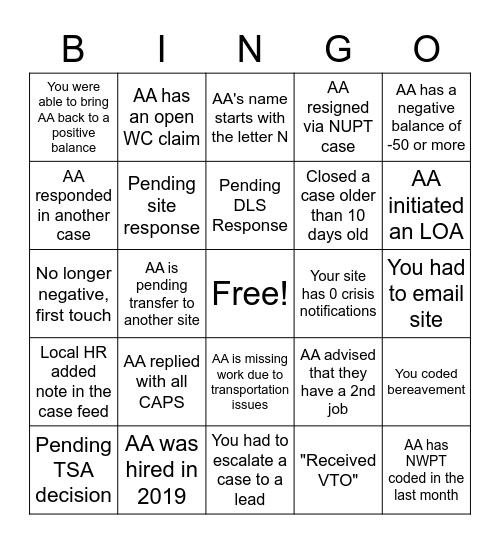 Untitled Bingo Card