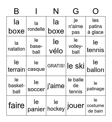 Les Sports Bingo Card