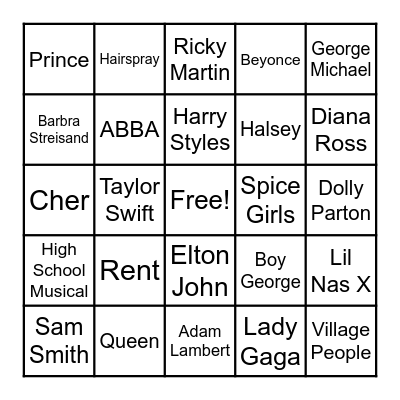 Pride Icons Bingo Card