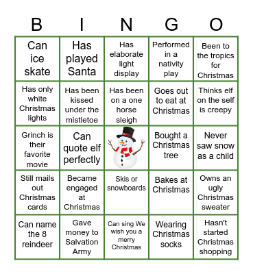 Holiday Mingle Bingo Card