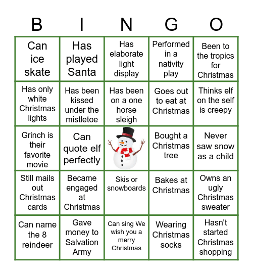 Holiday Mingle Bingo Card