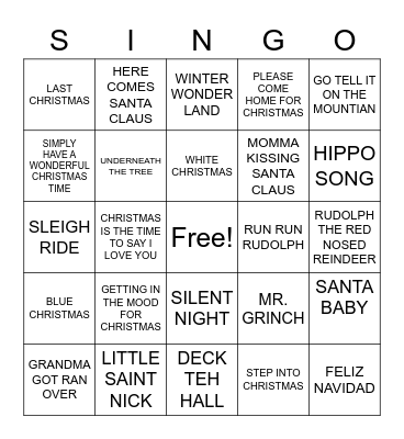 Christmas SingO Bingo Card