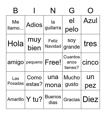 Spanish BINGO Card