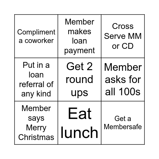 RBFCU BINGO Card