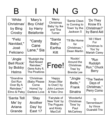 Christmas Music Bingo Card