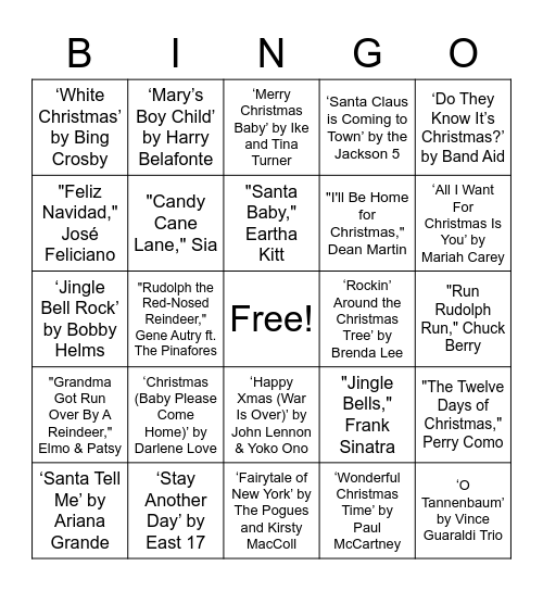 Christmas Music Bingo Card