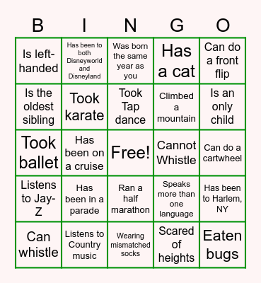 Get to know Someone who... Bingo Card