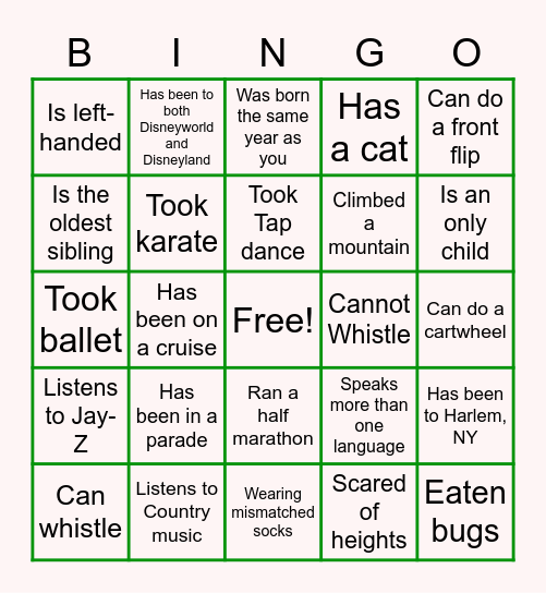 Get to know Someone who... Bingo Card