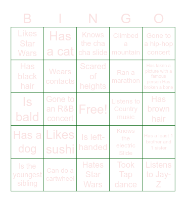 Get to know Someone who... Bingo Card