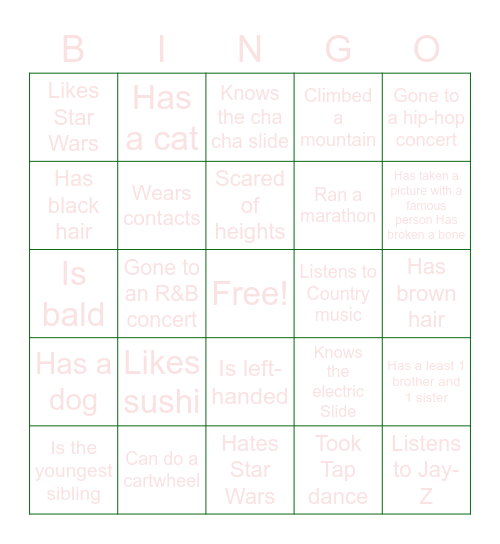 Get to know Someone who... Bingo Card