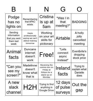 Q&E Bingo Card