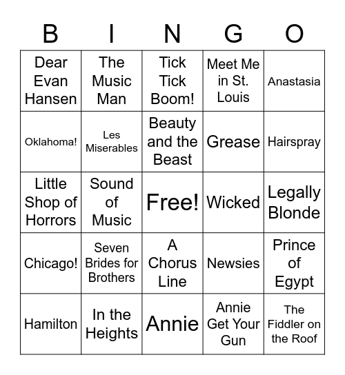 Broadway Bingo Card