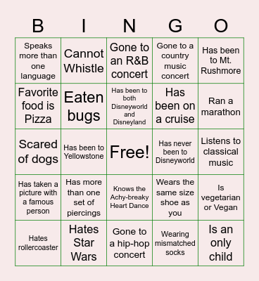 Get to know someone who... Bingo Card