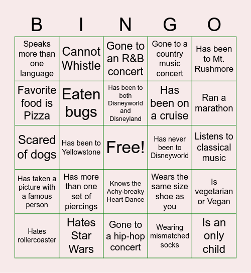 Get to know someone who... Bingo Card