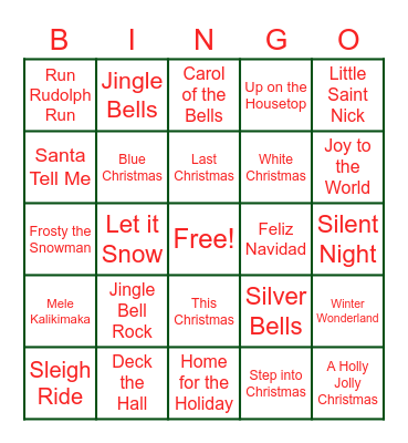 Christmas Song Bingo Card