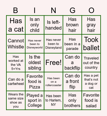 Get to know someone who... Bingo Card