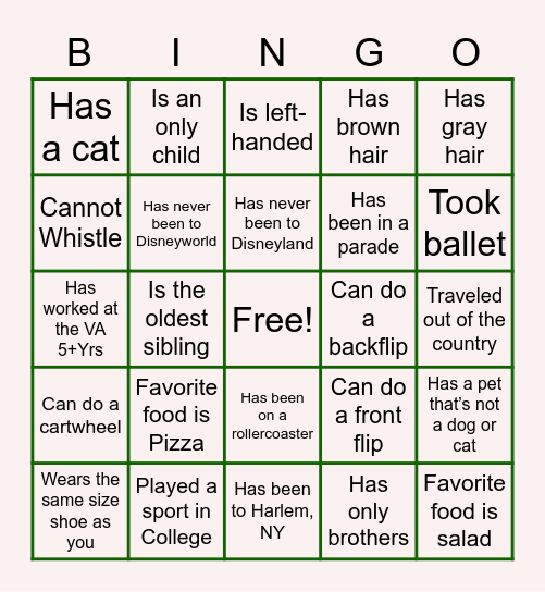 Get to know someone who... Bingo Card