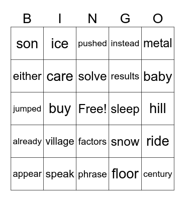Word Bingo Card