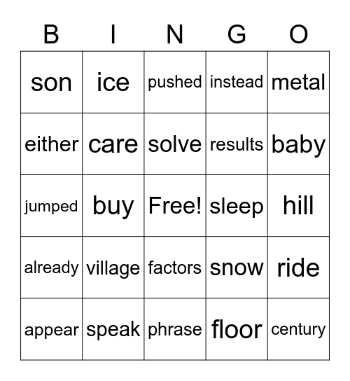 Word Bingo Card