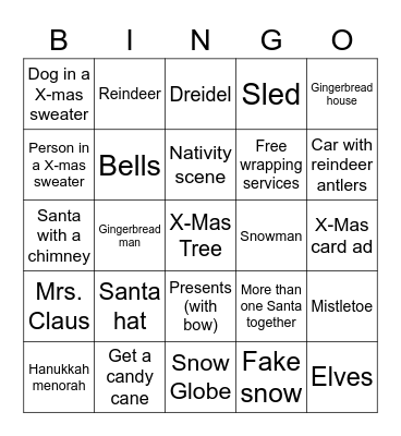 SF X-Mas Scavenger Hunt Bingo Card