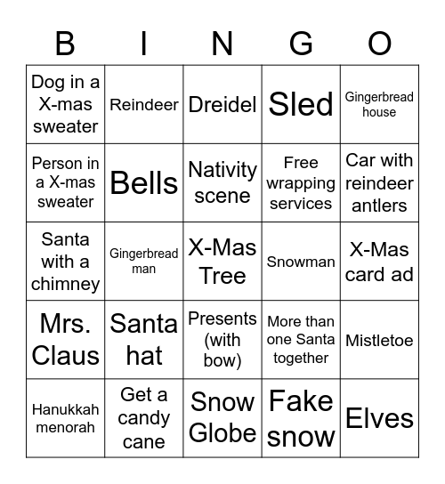 SF X-Mas Scavenger Hunt Bingo Card