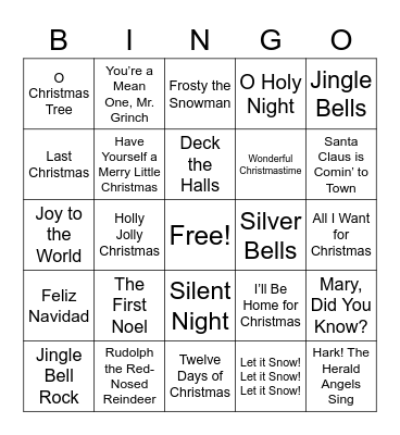 Christmas Music Bingo! Bingo Card
