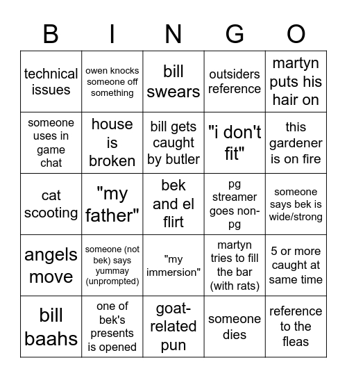 Rats SMP event bingo Card