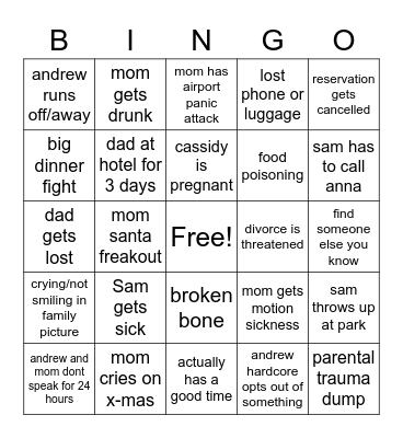 Lingo Family Bingo Card