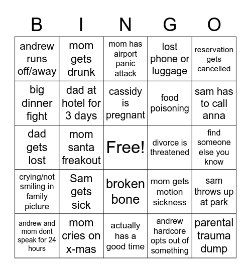 Lingo Family Bingo Card