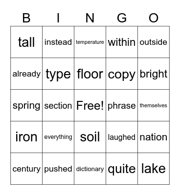 7th Hundred Fry Words Bingo Card