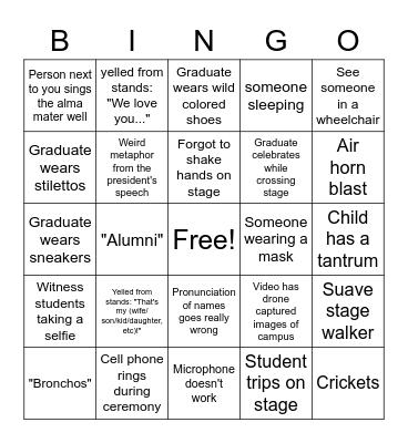 Graduation  Bingo Card