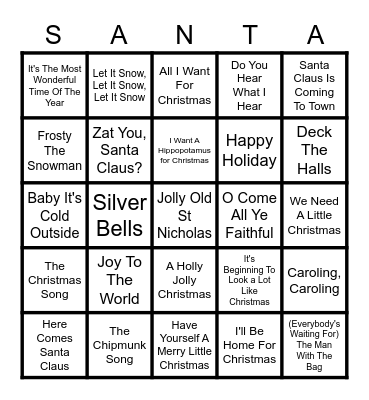 Holiday Traditions Bingo Card