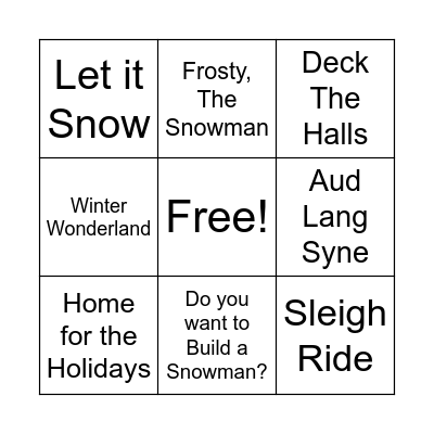Wintertime Song Bingo Card
