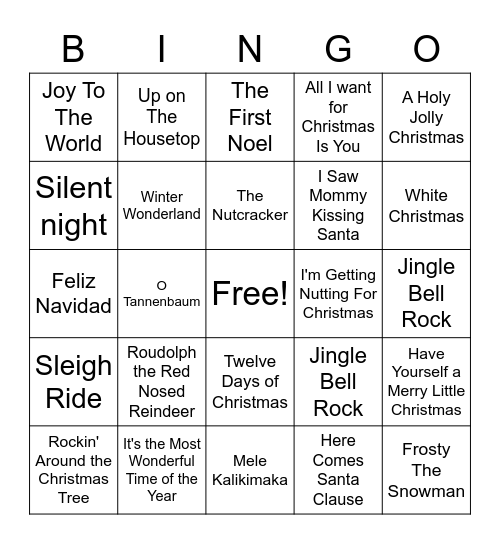 Christmas Song Bingo Card