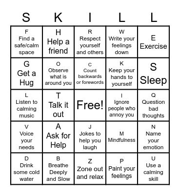 ABC's of Coping Skills Bingo Card