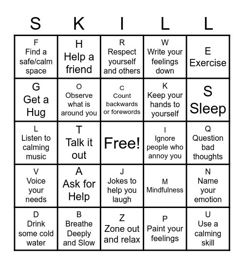 ABC's of Coping Skills Bingo Card