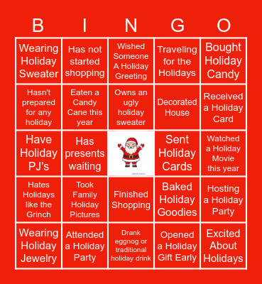 CCRA Holiday Fun Bingo Card