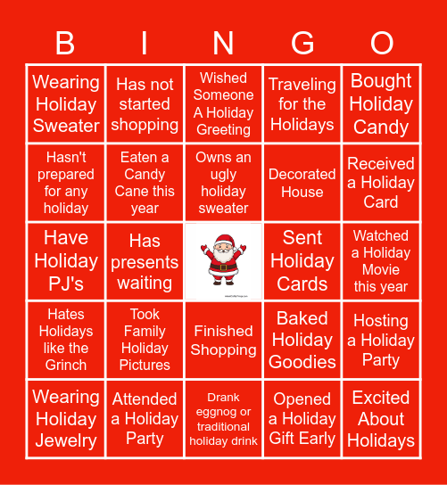 CCRA Holiday Fun Bingo Card