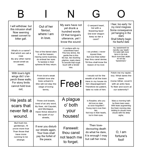 R&J Bingo Card