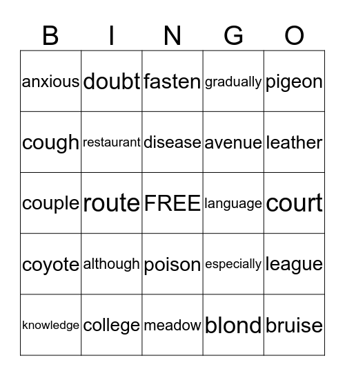 Tricky Words Bingo Card